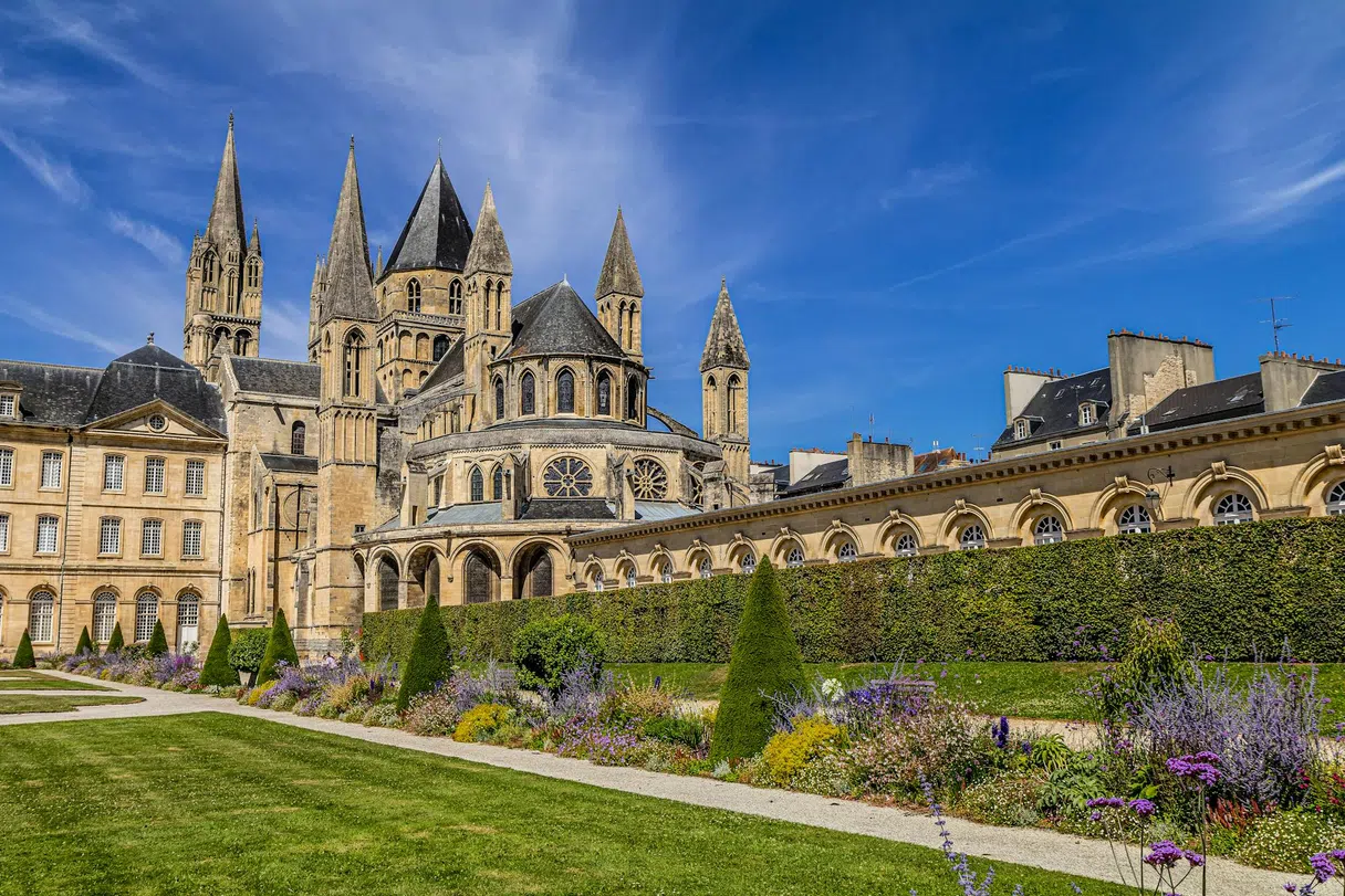 The Abbaye aux Hommes area in Caen with the city spread out behind it