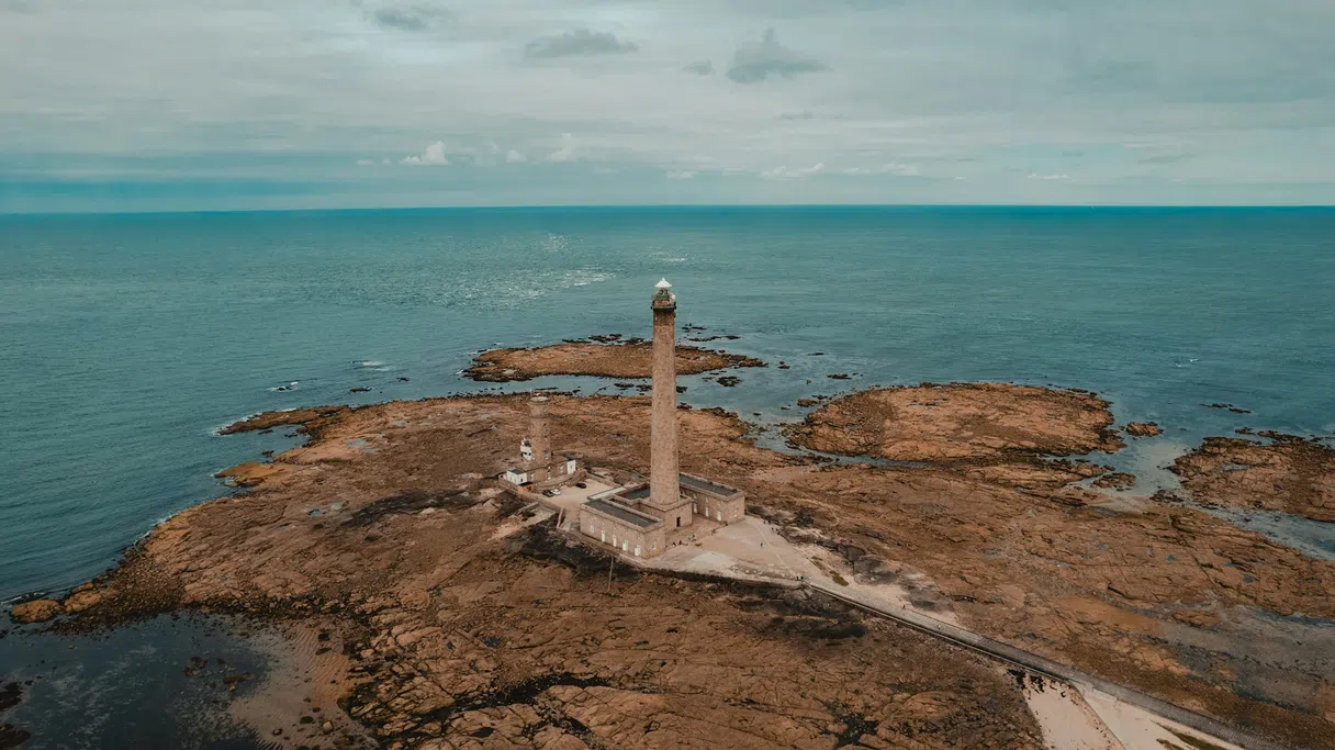 Aerial view of Gatteville Lighthouse on the Cotentin coast near Barfleur