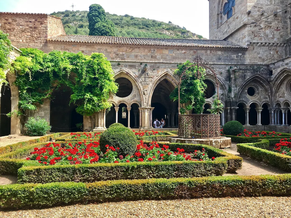 The cloister and flower garden at the Abbaye de Fontfroide