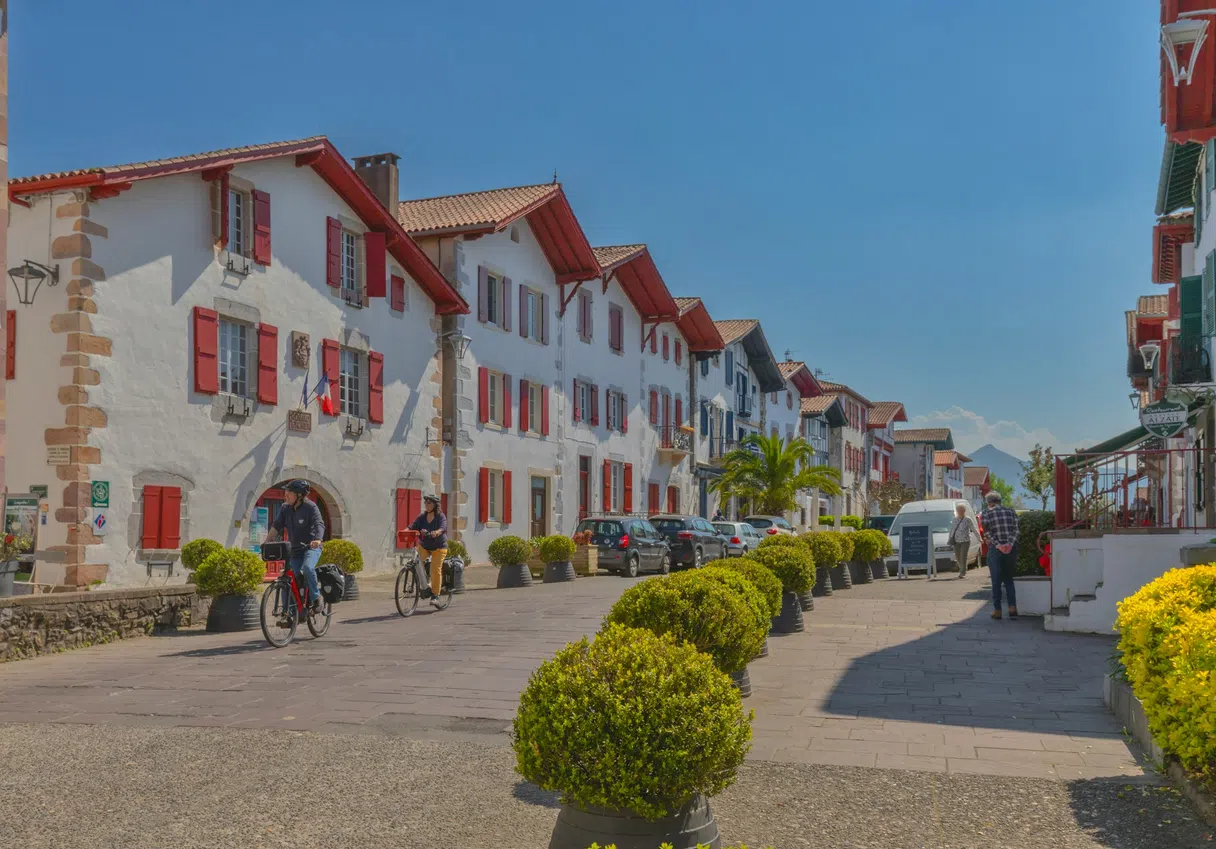 Traditional Basque houses lining the main street in Ainhoa