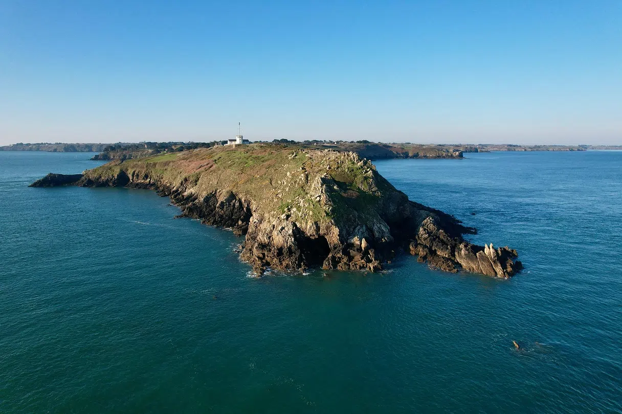 A Brittany peninsula coastline with cliffs and sea
