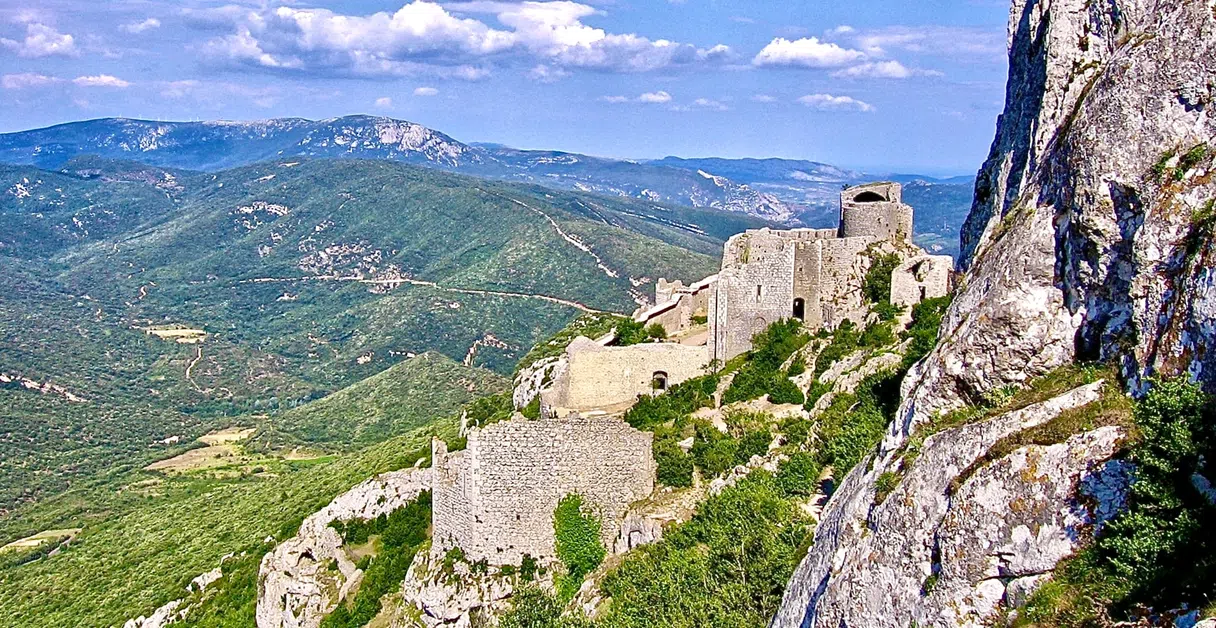 Château de Puilaurens perched on its rocky peak in Aude