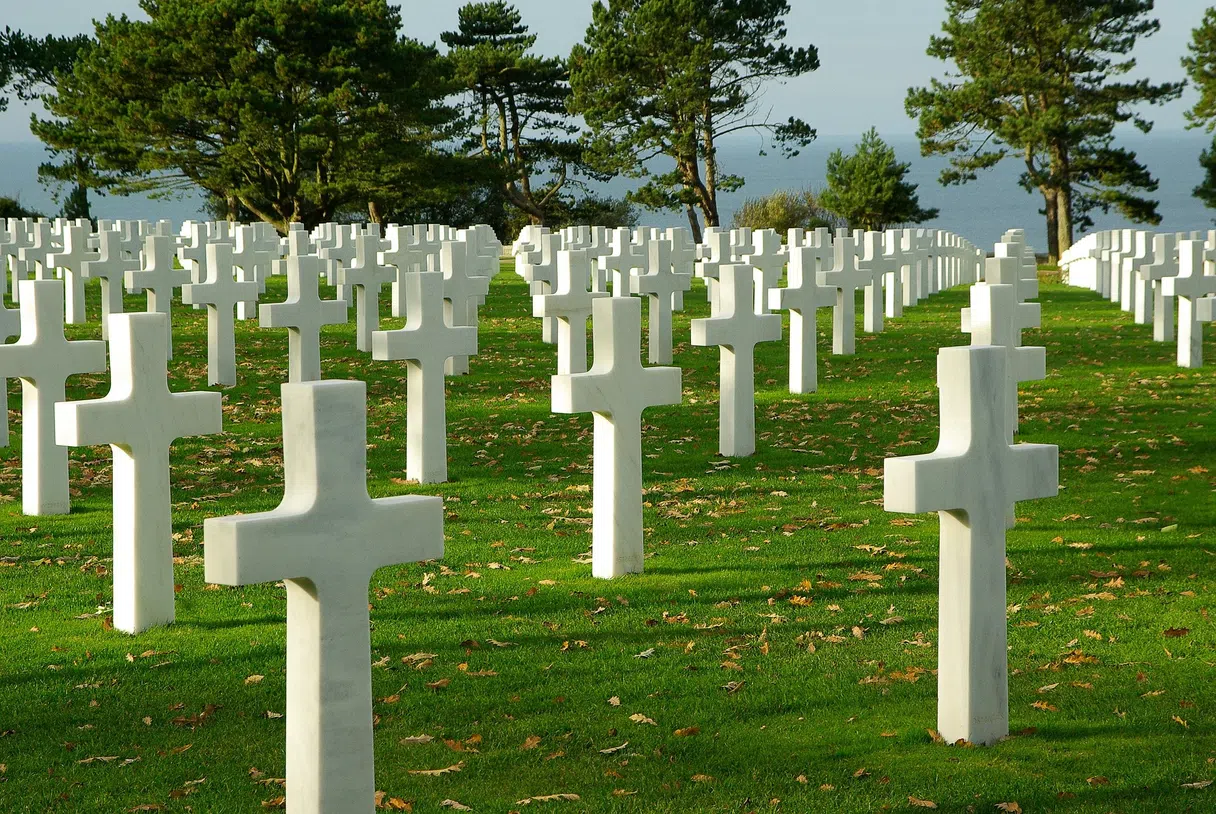 Rows of white crosses at the Normandy American Cemetery in Colleville-sur-Mer
