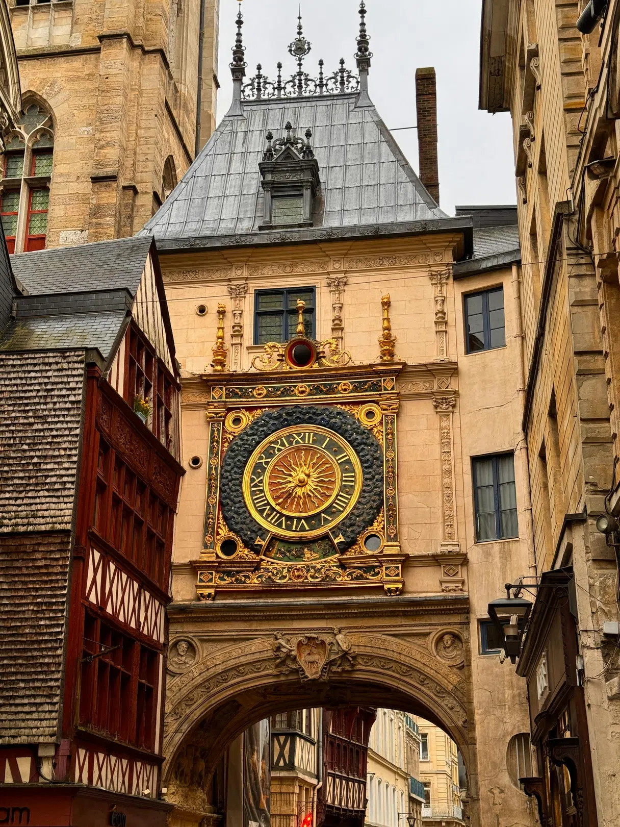 The Gros-Horloge spanning a street in Rouen's historic center