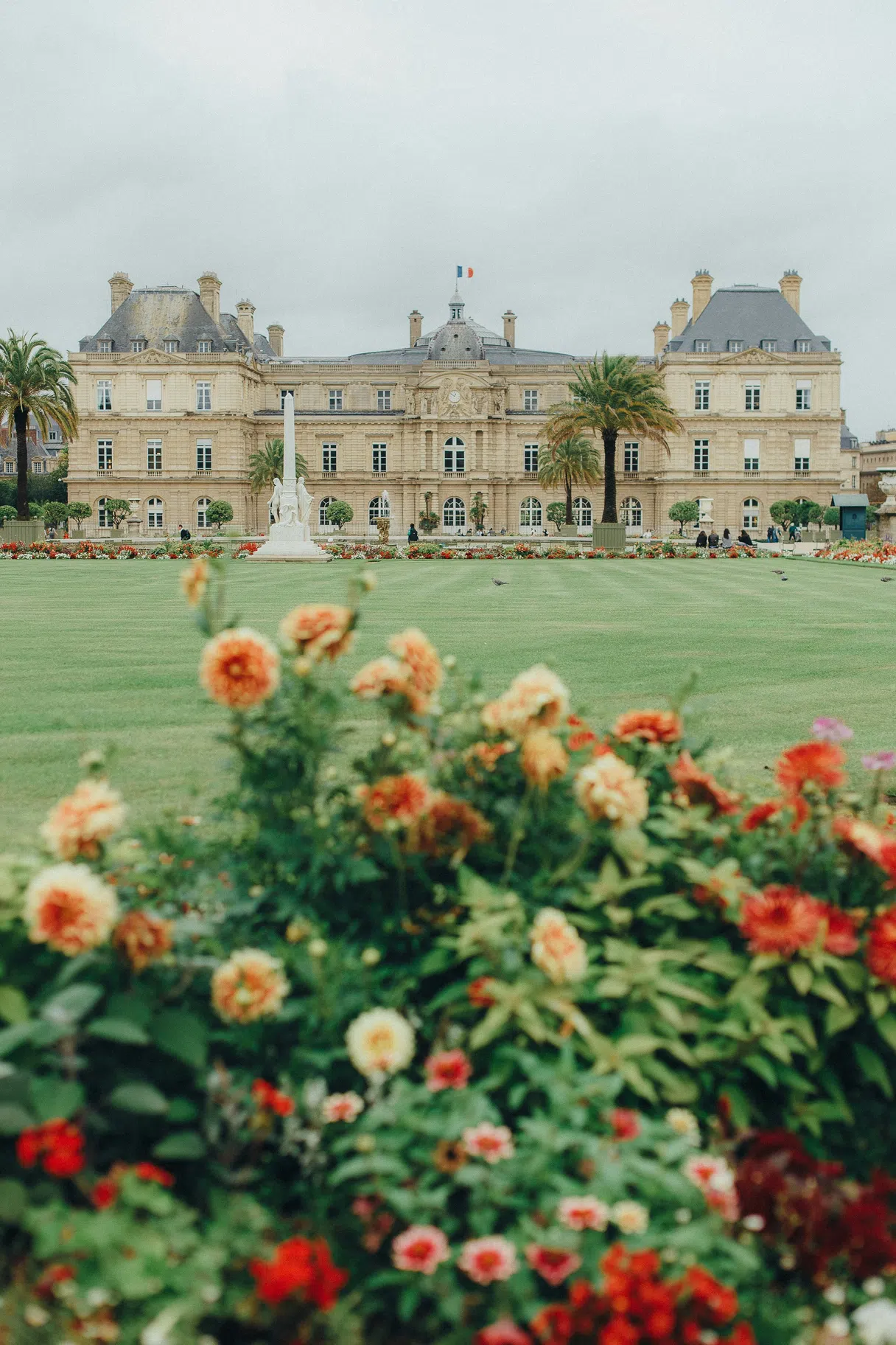 Basin and facade of the Luxembourg Gardens in Paris