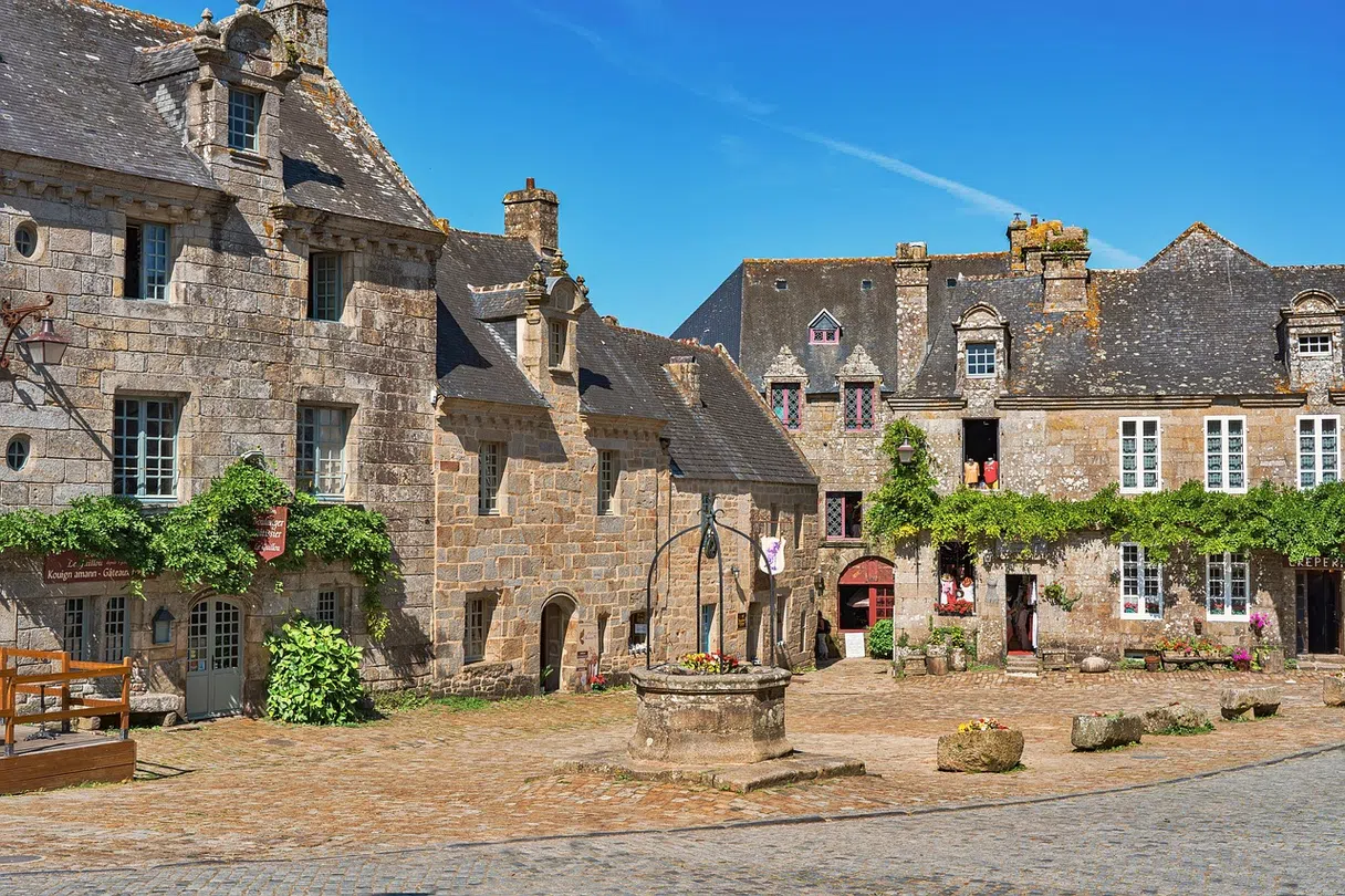 Stone houses around a small square in Locronan