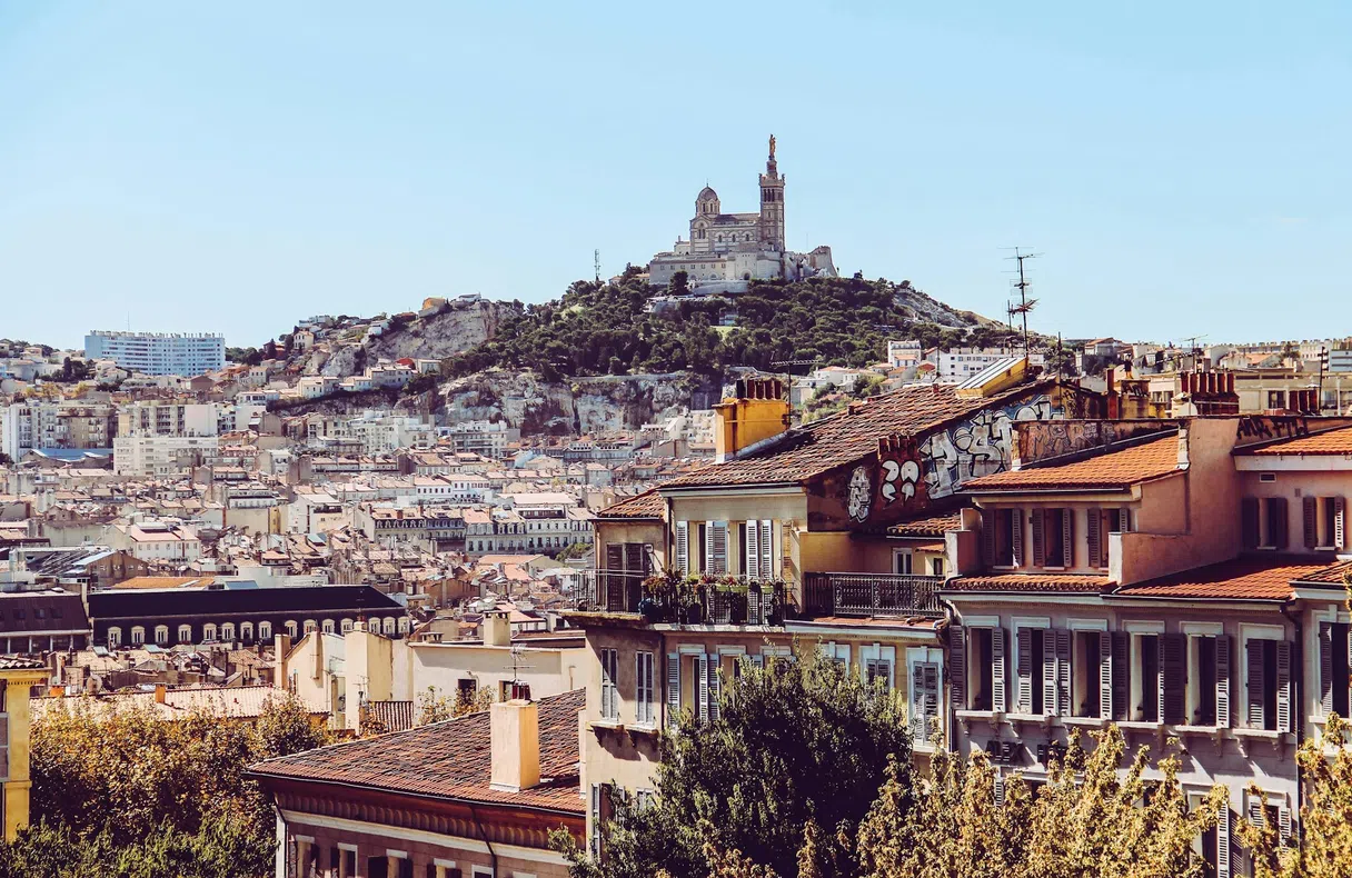 Marseille's old port with Notre-Dame de la Garde on the hill above