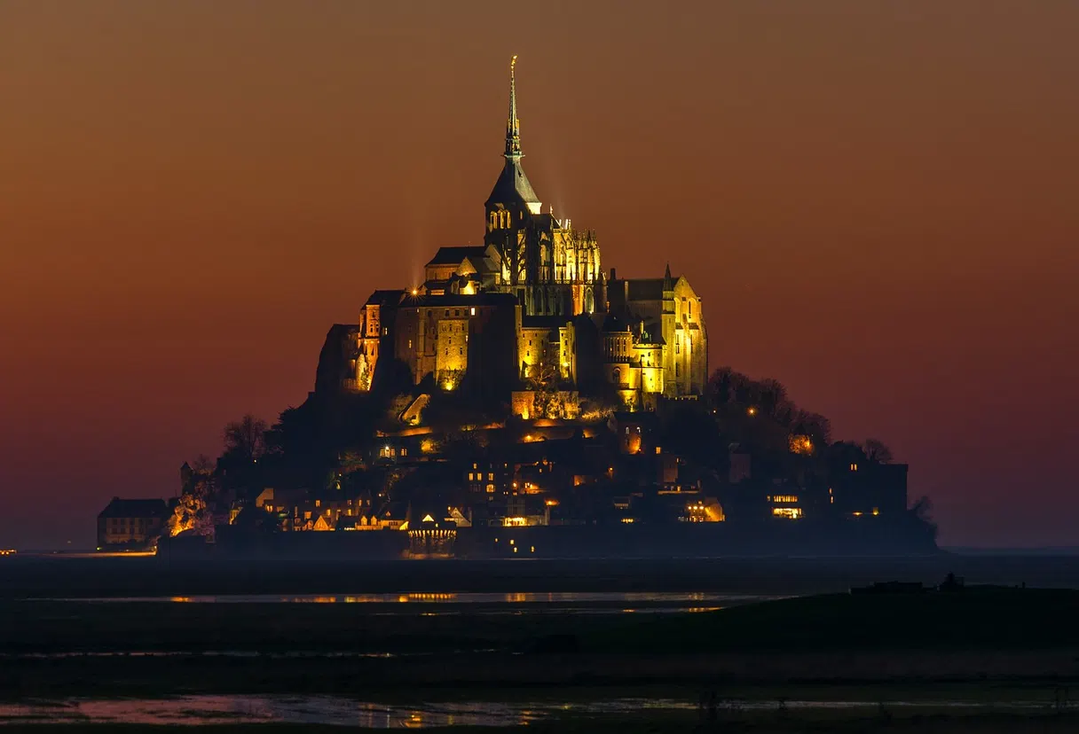 Mont-Saint-Michel illuminated after dark