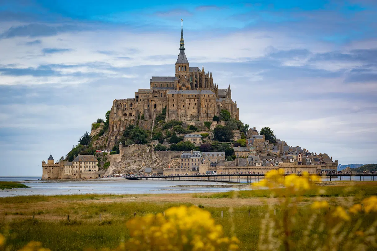Mont Saint-Michel seen from the causeway across the bay