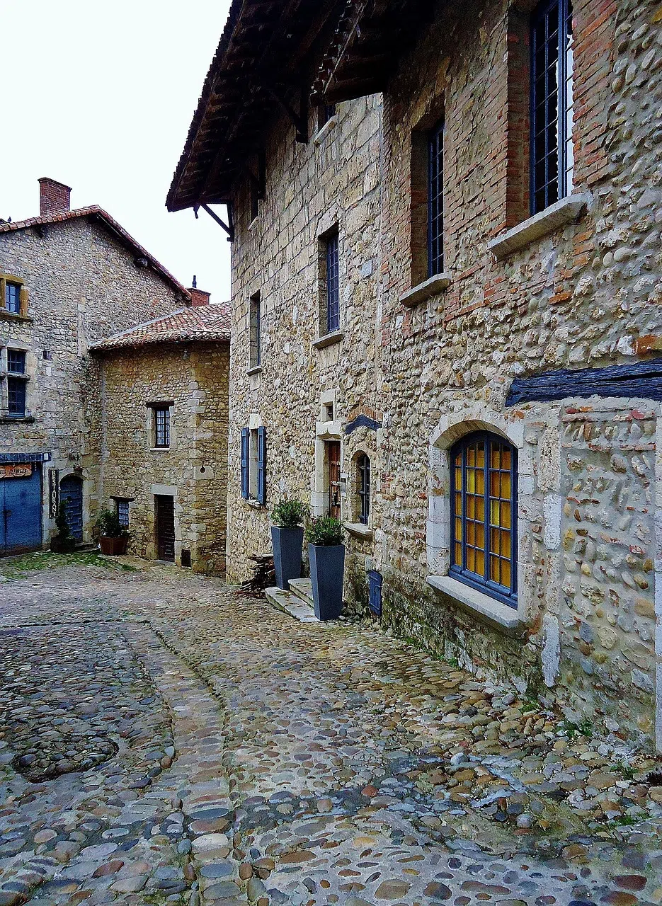 A stone lane between medieval houses in Pérouges
