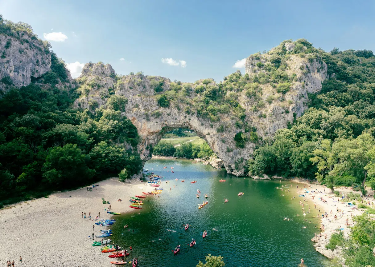 Canoes on the Ardèche river near the Pont d'Arc