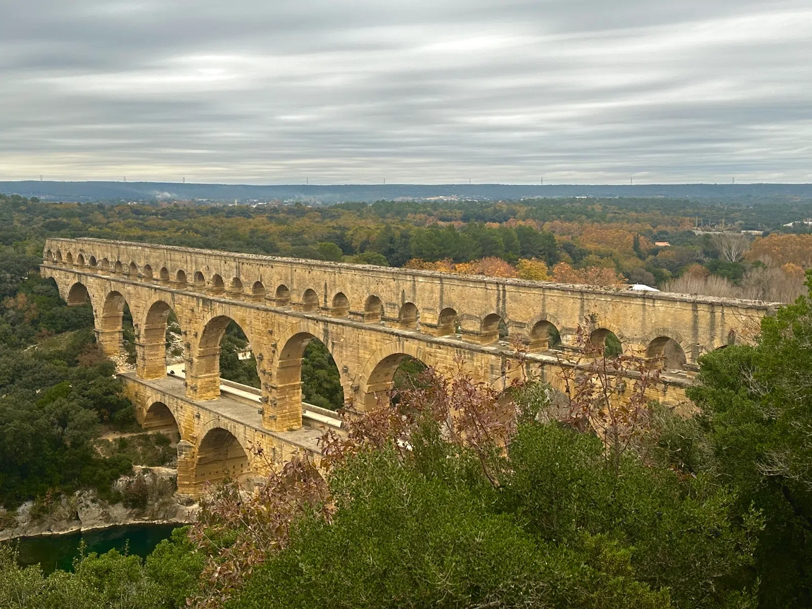 The arches of the Pont du Gard over the Gardon river