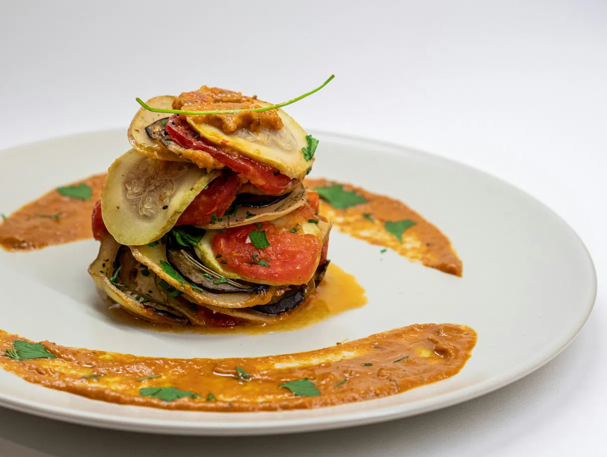 Provençal ratatouille: sunny vegetables (eggplant, zucchini, tomatoes, peppers) with olive oil