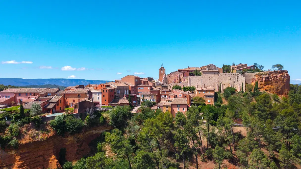 Ochre-colored buildings in the village of Roussillon