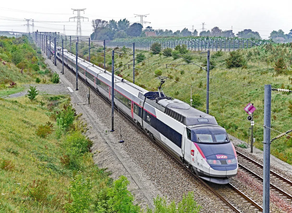 A TGV high-speed train in a French station