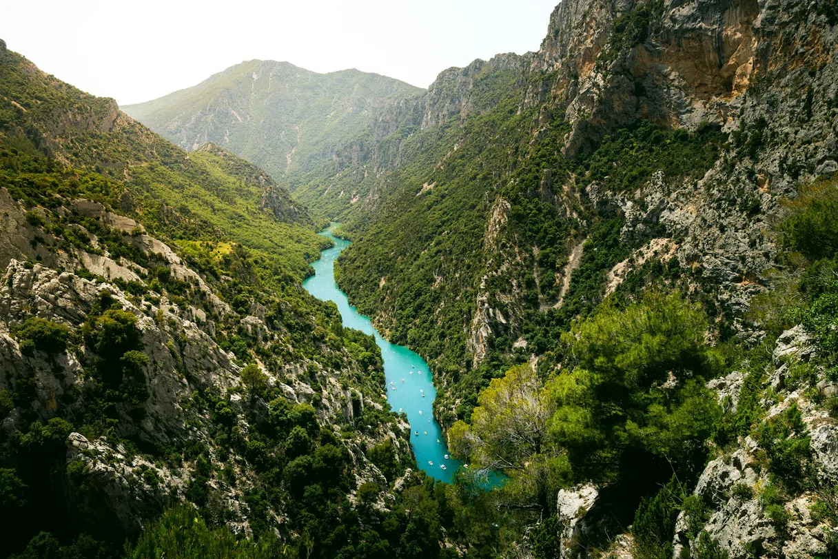 An aerial view of the Verdon gorge with the river below