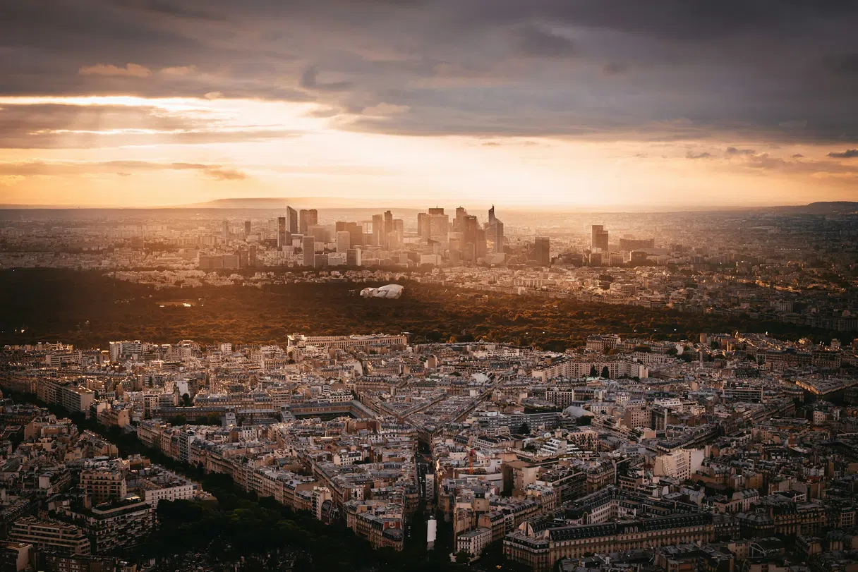 Aerial view of the La Défense business district, at the gates of Paris